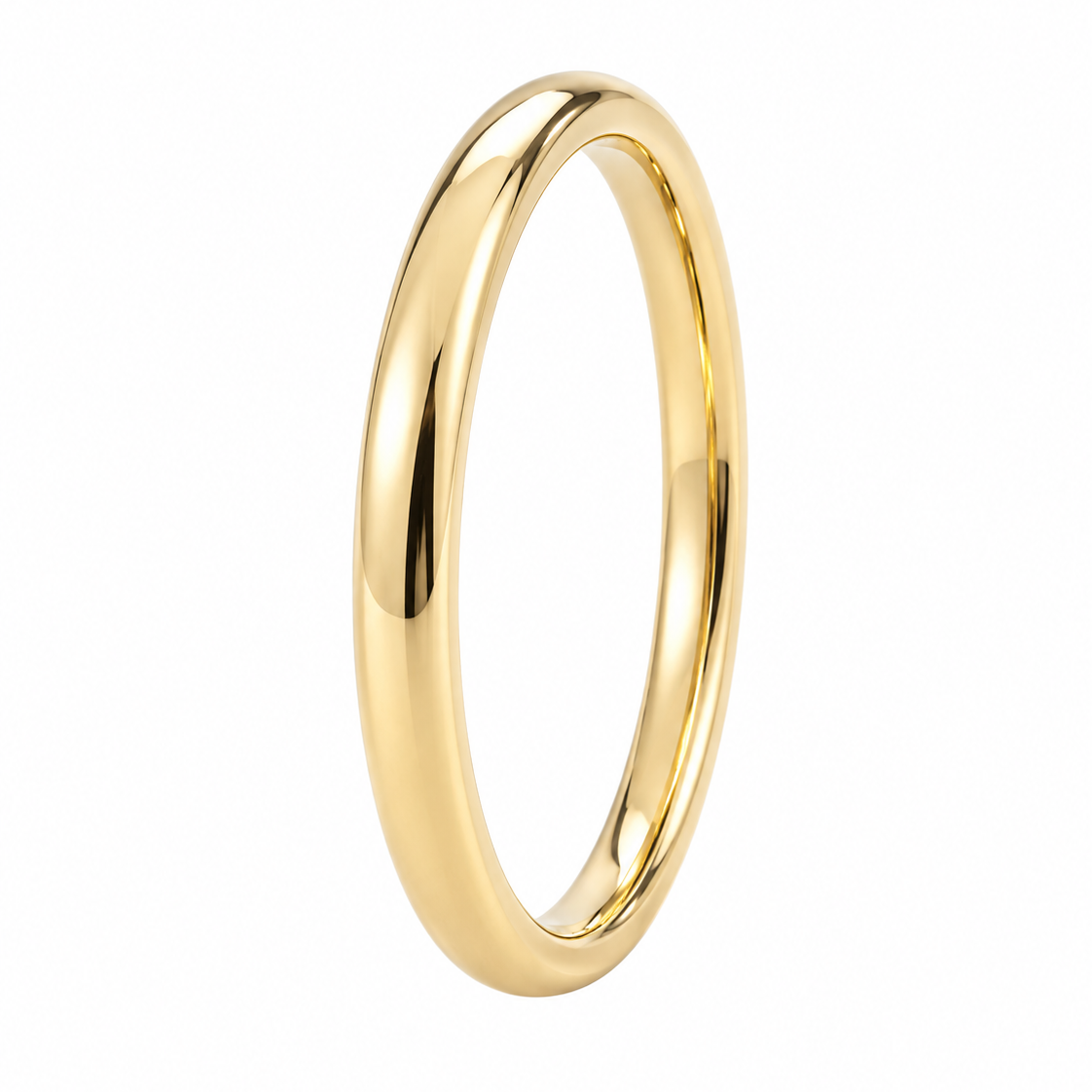 14K Yellow Gold Thin Band Ring 2mm - upright standing view showing 2mm band