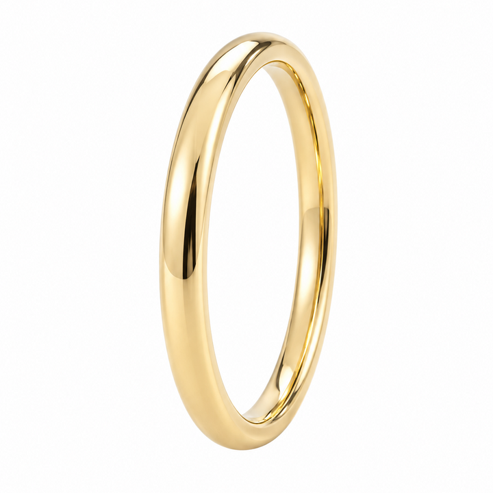 14K Yellow Gold Thin Band Ring 2mm - upright standing view showing 2mm band