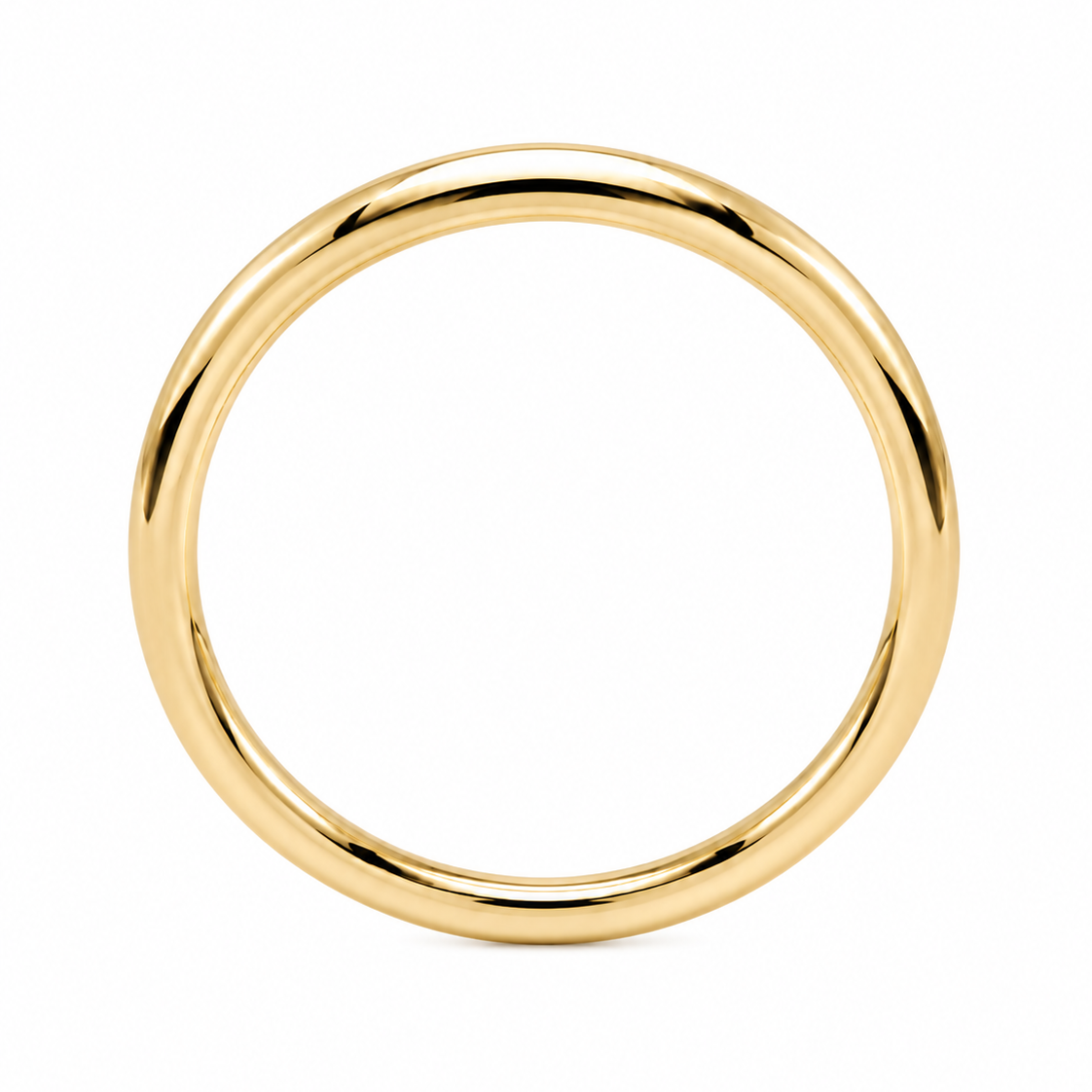 14K Yellow Gold Thin Band Ring 2mm - front view of polished yellow gold band