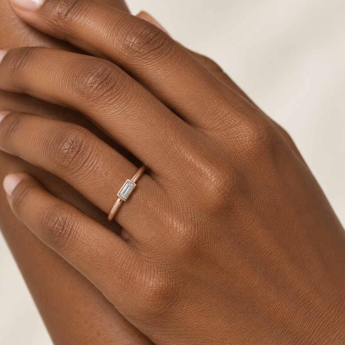 14K Rose Gold Baguette-Cut Bezel Solitaire Ring