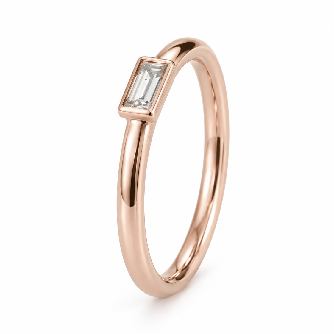 14K Rose Gold Baguette-Cut Bezel Solitaire Ring