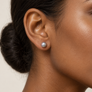 14K Yellow Gold Grey Freshwater Pearl Stud Earrings