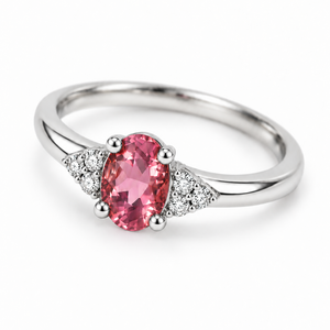 10K White Gold Oval Pink Tourmaline & Diamond Accent Ring