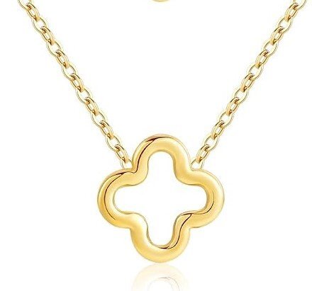 Yellow Gold Halo Clover Necklace 18 inches, 18k, 3.7gr