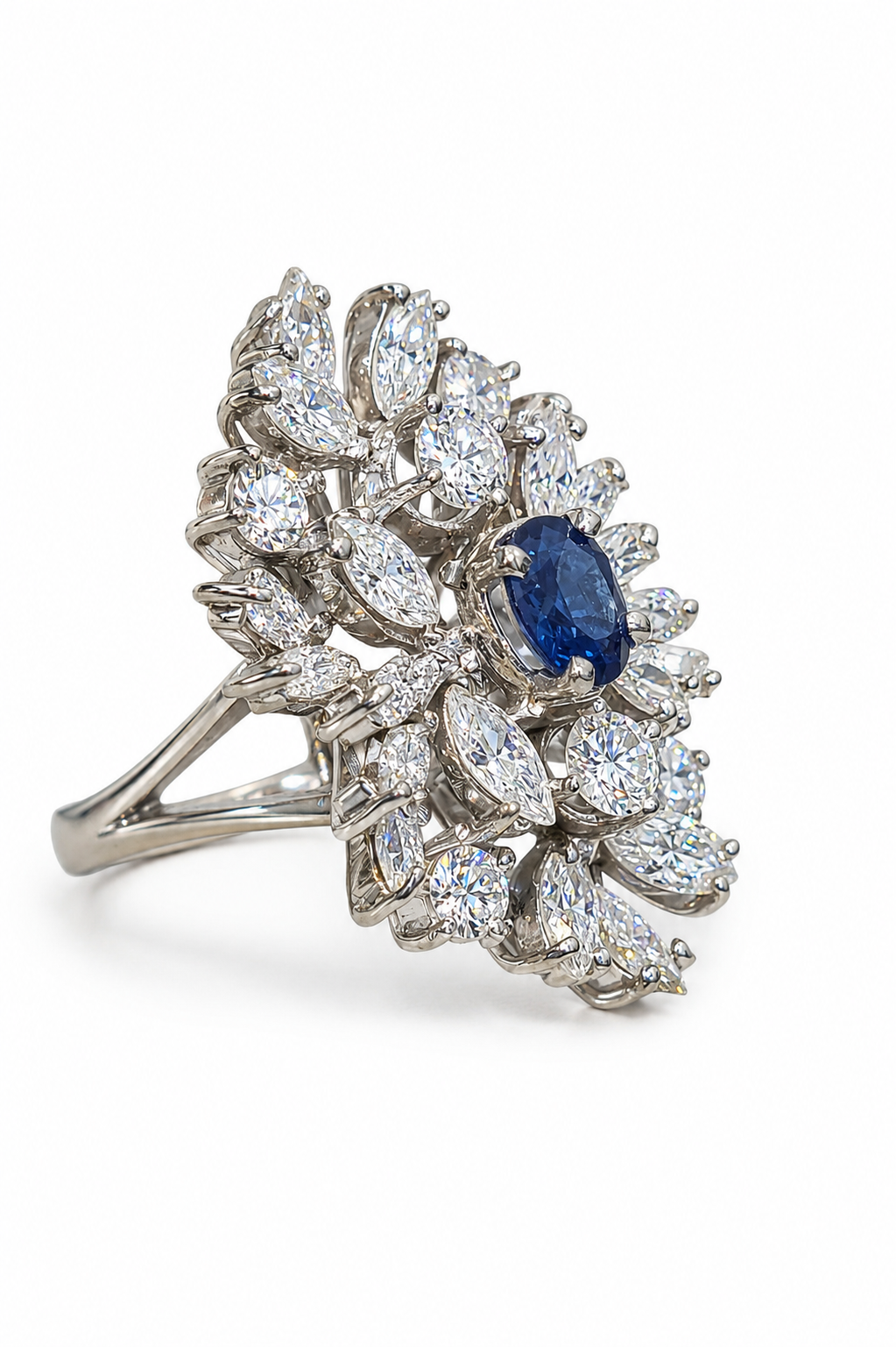 14k White Gold Ring Cluster Setting with Sapphire.