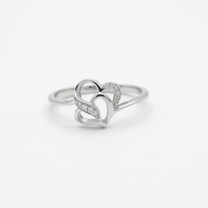 925 Sterling Silver Interlocking Double Heart Diamond Ring