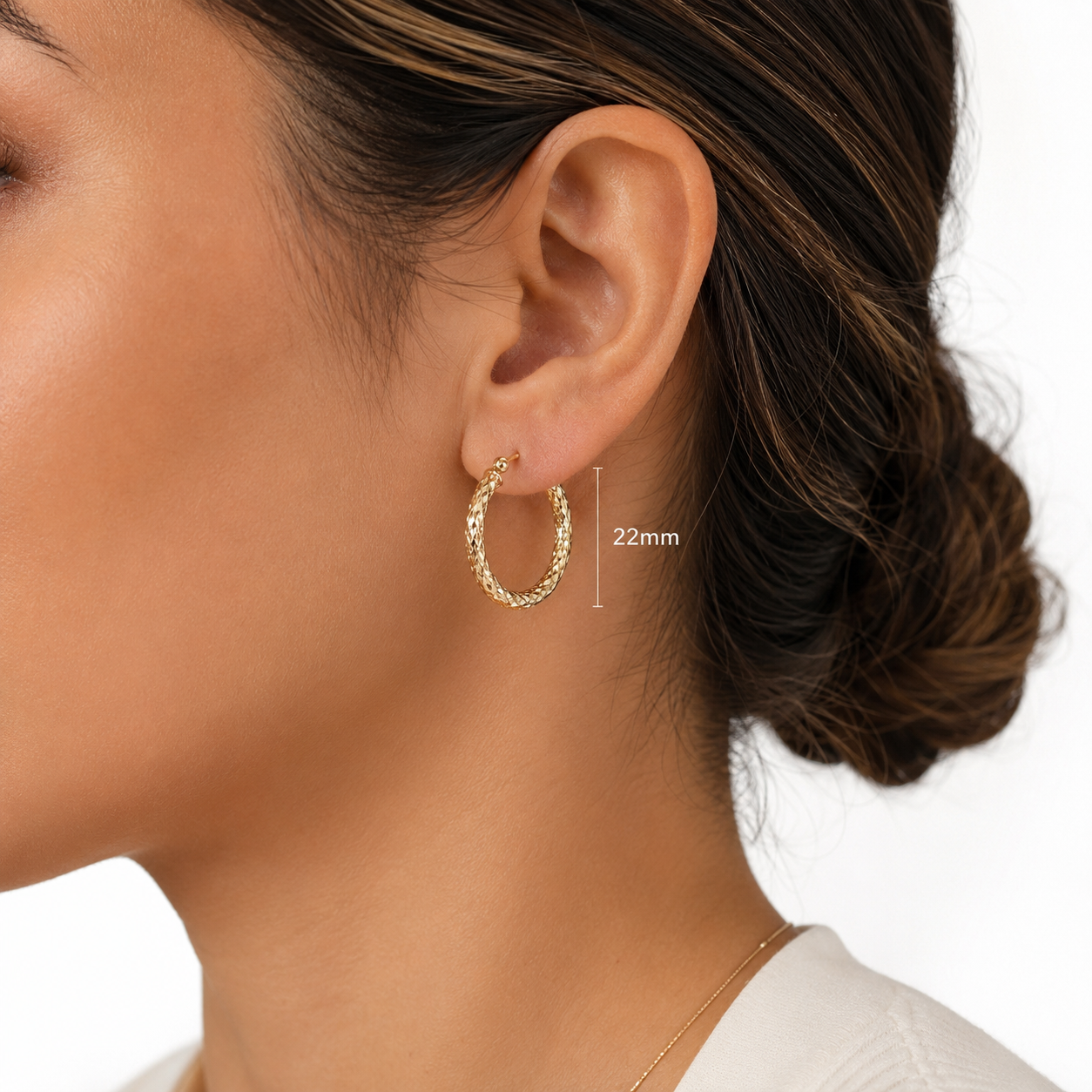 14K Yellow Gold Diamond-Cut Hoop Earrings 22mm