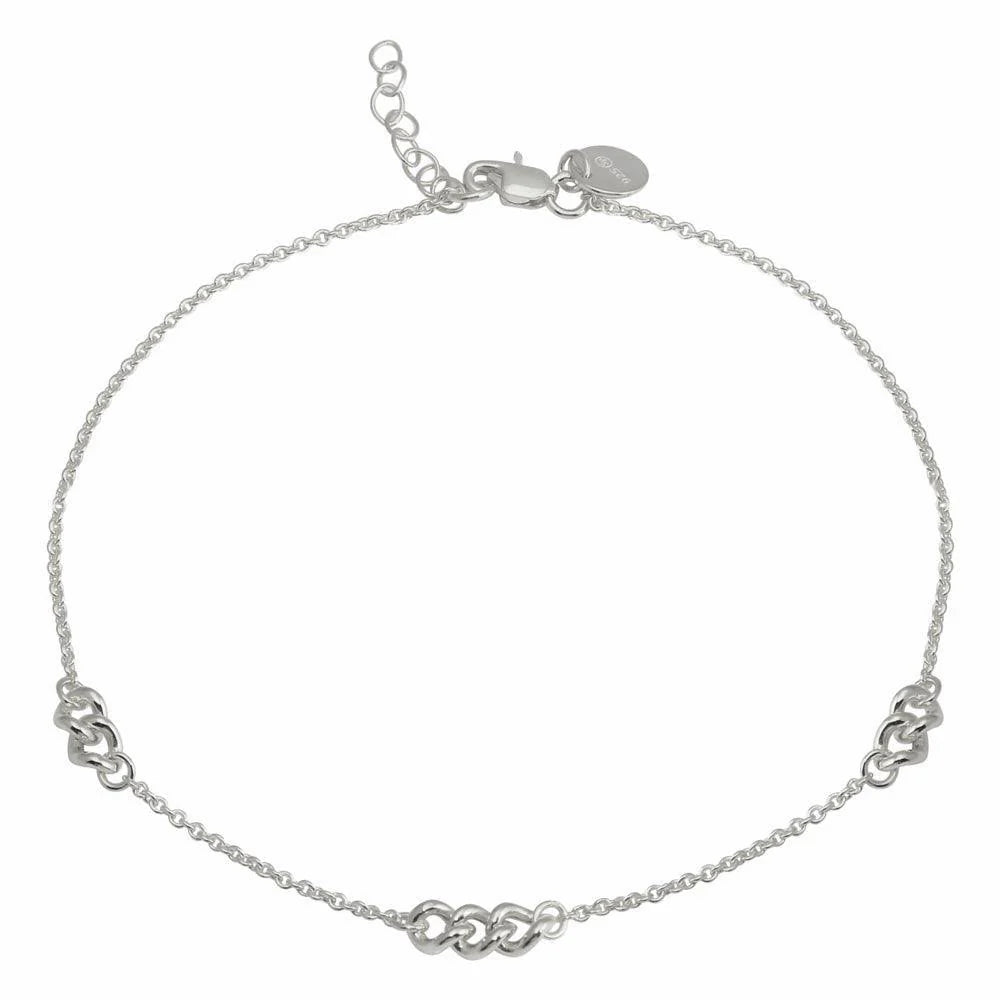 925 Sterling Silver Rhodium Plated 3 Link Anklets