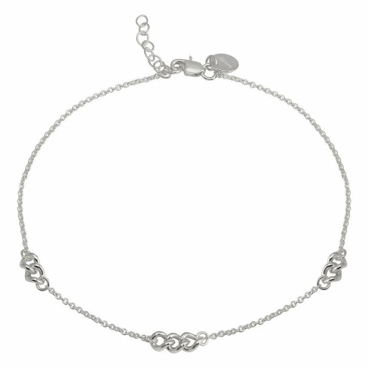 925 Sterling Silver Rhodium Plated 3 Link Anklets