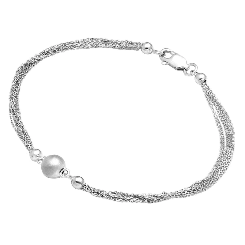 Silver 925 Rhodium Plated Multi Stand Beaded Bracelet