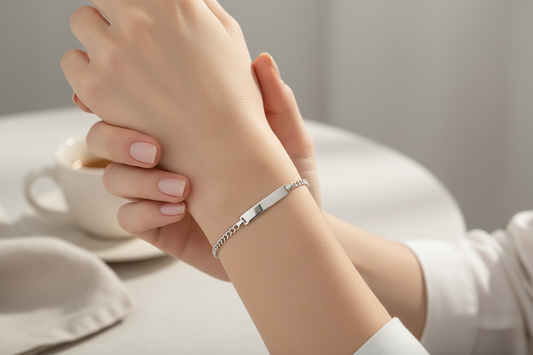 Sterling Silver Rhodium-Plated Curb Baby ID Bracelet