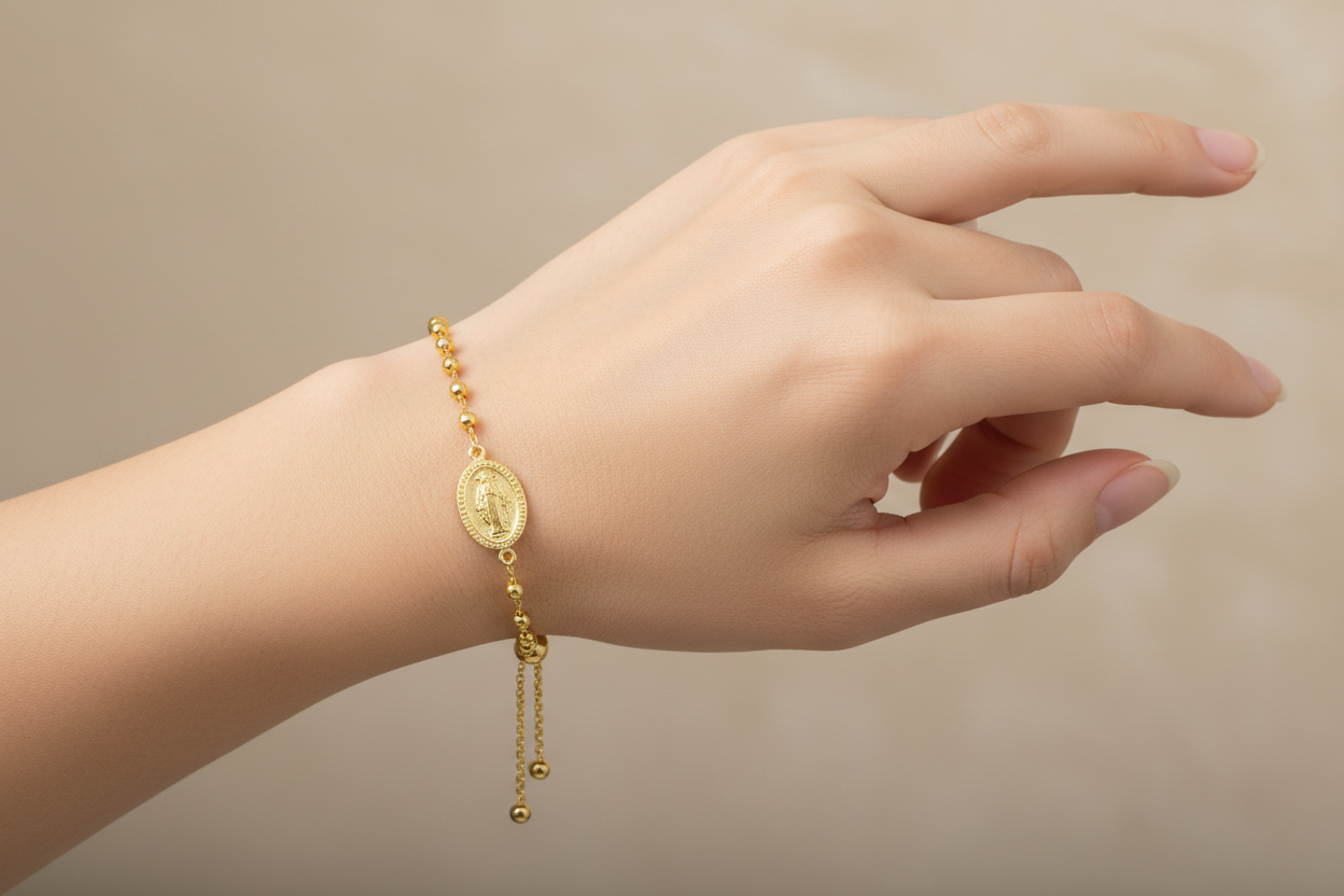 Sterling Silver Gold Plated Sterling Silver Medallion Charm Beaded Bracelets