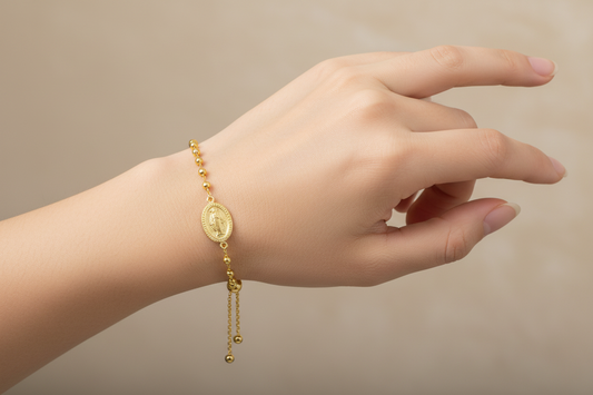 Sterling Silver Gold Plated Sterling Silver Medallion Charm Beaded Bracelets