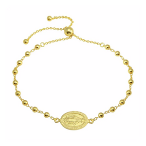Sterling Silver Gold Plated Sterling Silver Medallion Charm Beaded Bracelets