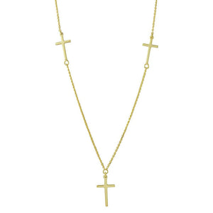 925 Sterling Silver Gold Plated 3 Crosses Necklace