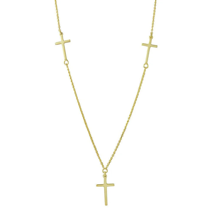 925 Sterling Silver Gold Plated 3 Crosses Necklace