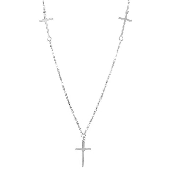 925 Sterling Silver Rhodium Plated 3 Crosses Necklace