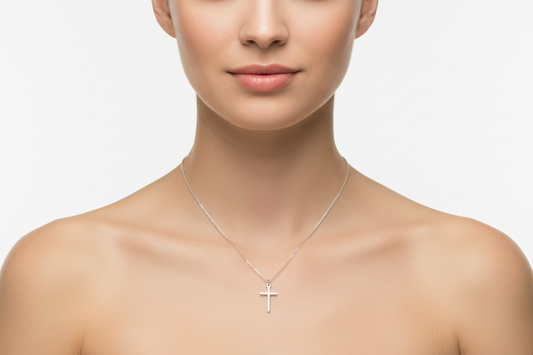 Silver 925 Rhodium Plated Cross Pendant with Chain