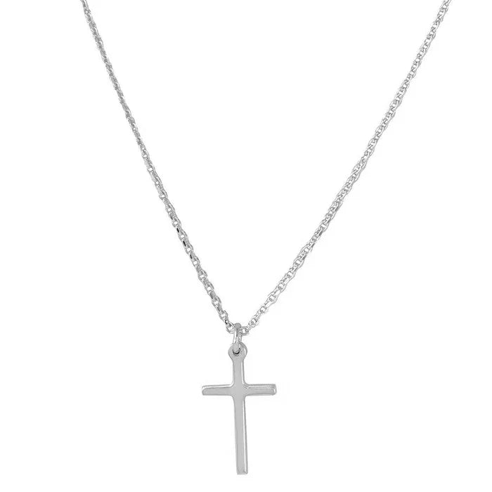 Silver 925 Rhodium-Plated Cross Pendant with Chain