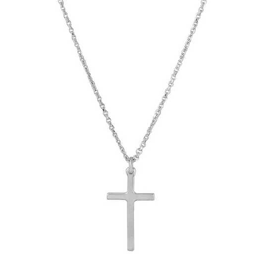 Sterling Silver Rhodium Plated Cross Necklace, 925