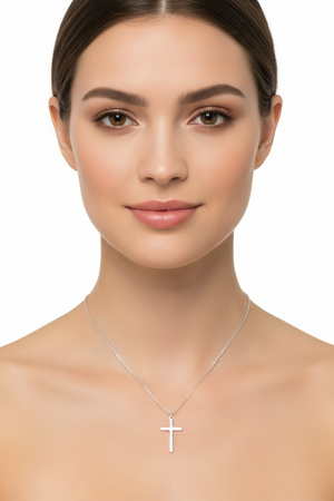Sterling Silver Rhodium Plated Cross Necklace, 925