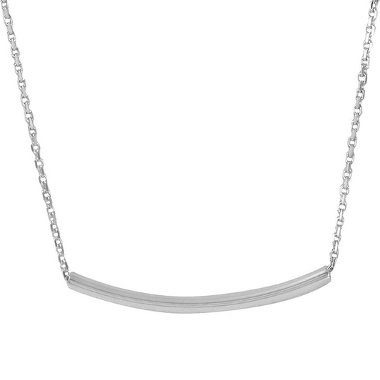 Silver Rhodium Plated Curve Bar Necklace