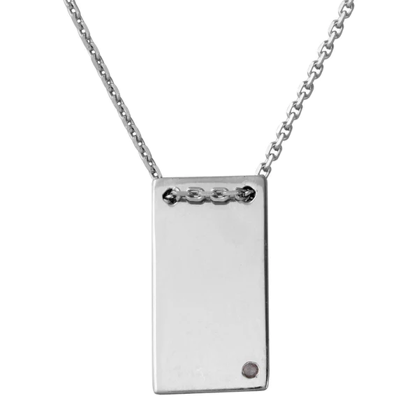 Silver Rhodium-Plated Engravable Rectangular Necklace