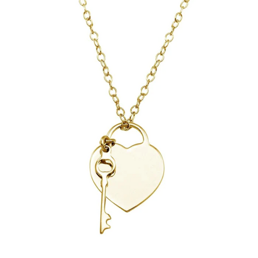 Gold Plated 925 Sterling Silver Heart With Key Necklace