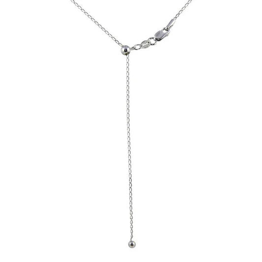 Rhodium Plated 925 Sterling Silver Adjustable Link Slider Chain with Hanging Bead