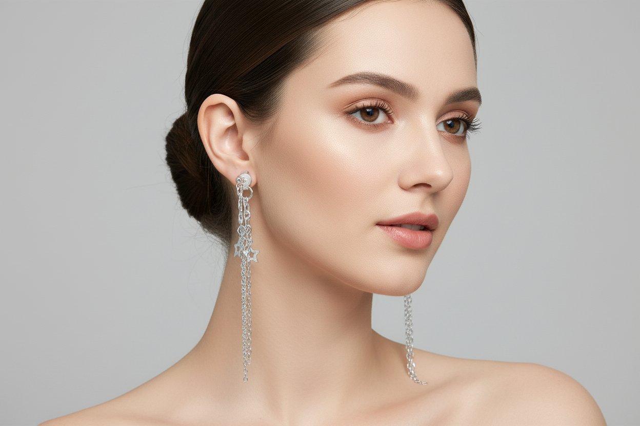 Silver 925 Rhodium-Plated Multiple Wire Dangling Open Star Stud Earrings