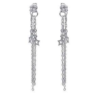 Silver 925 Rhodium-Plated Multiple Wire Dangling Open Star Stud Earrings