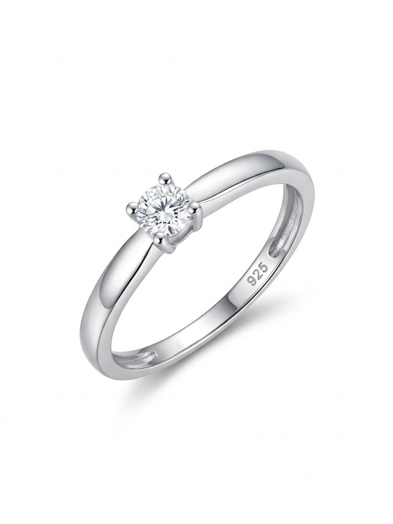 925 Sterling Silver Dainty Diamond Solitaire Ring