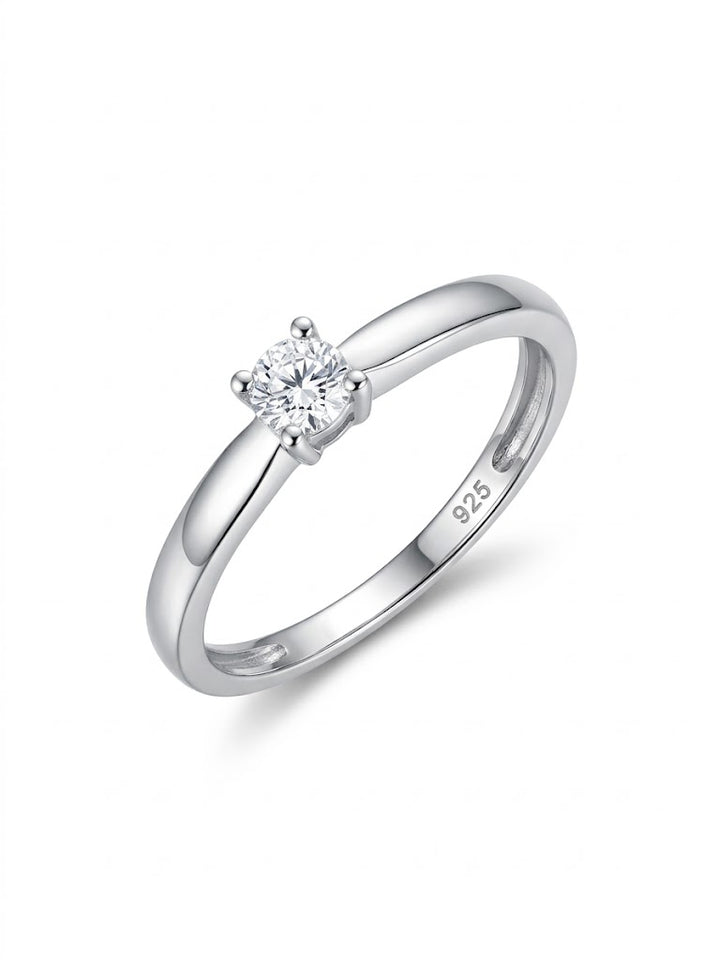 925 Sterling Silver Dainty Diamond Solitaire Ring