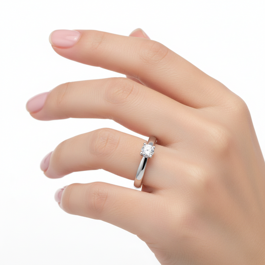925 Sterling Silver Dainty Diamond Solitaire Ring