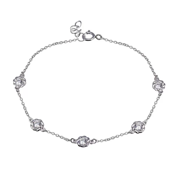 Silver 925 Rhodium Plated Rope Disc CZ Chain Bracelet