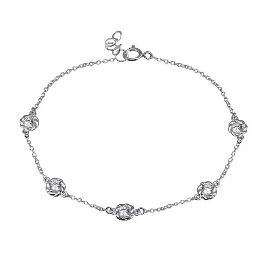Silver 925 Rhodium Plated Rope Disc CZ  Bracelet