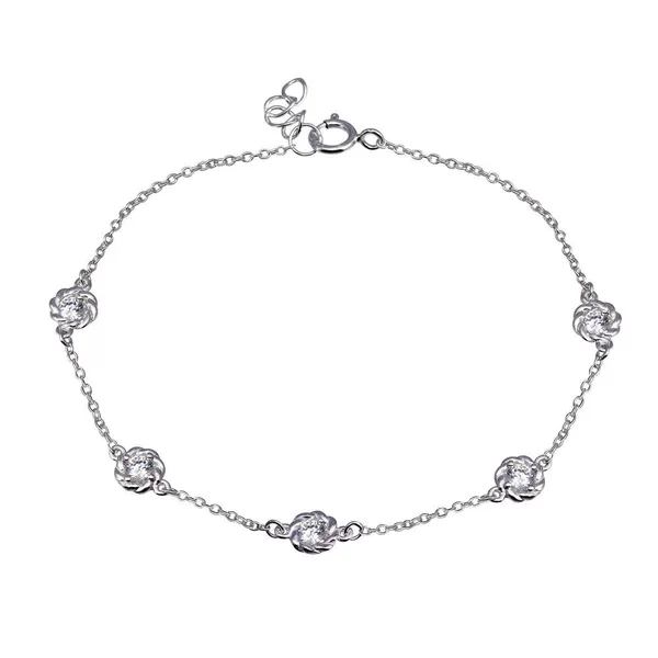 Silver 925 Rhodium-Plated Rope Disc CZ Bracelet