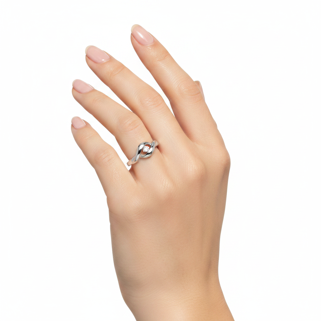 925 Sterling Silver Twisted Band Lab-Grown Diamond Ring