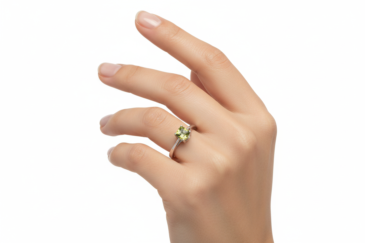 White Gold Ring with Oval Peridot 14k