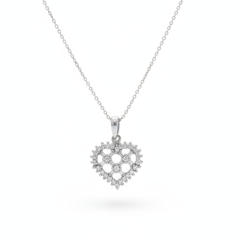 White Gold Diamond Heart Pendant Necklace 14k