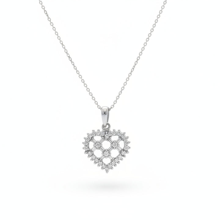 14K White Gold Diamond Heart Pendant Necklace