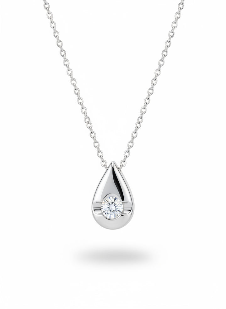14K White Gold Pear Shape Pendant with 0.15ct Round Diamond with 18" gold Chain