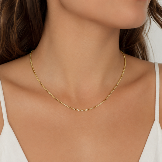 14K Yellow Gold Curb Link Chain Necklace 16" 3mm