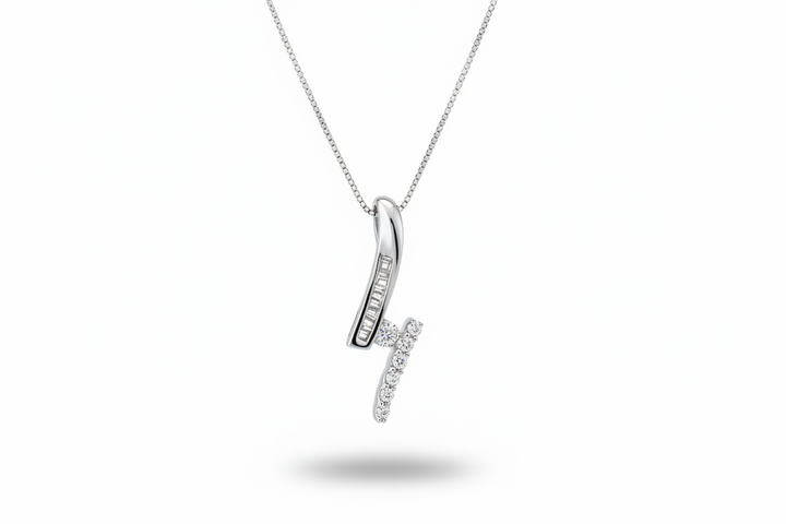 18K White Gold Pendent setting with 11 Baguette and 7 Round Diamonds TDW