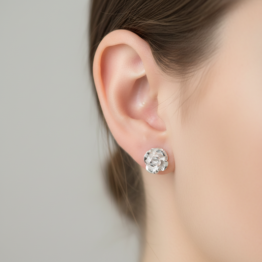 Sterling Silver Rhodium-Plated flower Stud Earrings