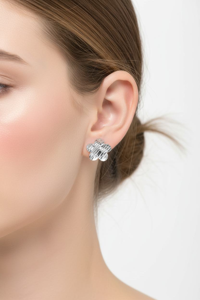 Sterling Silver Rhodium-Plated Sterling Silver DC Flower Stud Earrings