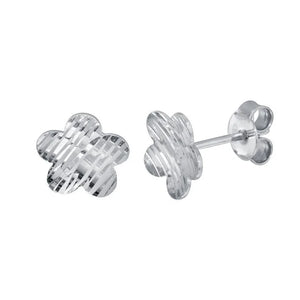 Sterling Silver Rhodium-Plated Sterling Silver DC Flower Stud Earrings