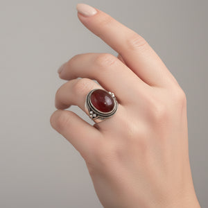 925 Sterling Silver Red Agate Ring