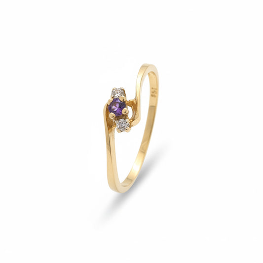 14k Yellow Gold Amethyst Diamond Ring