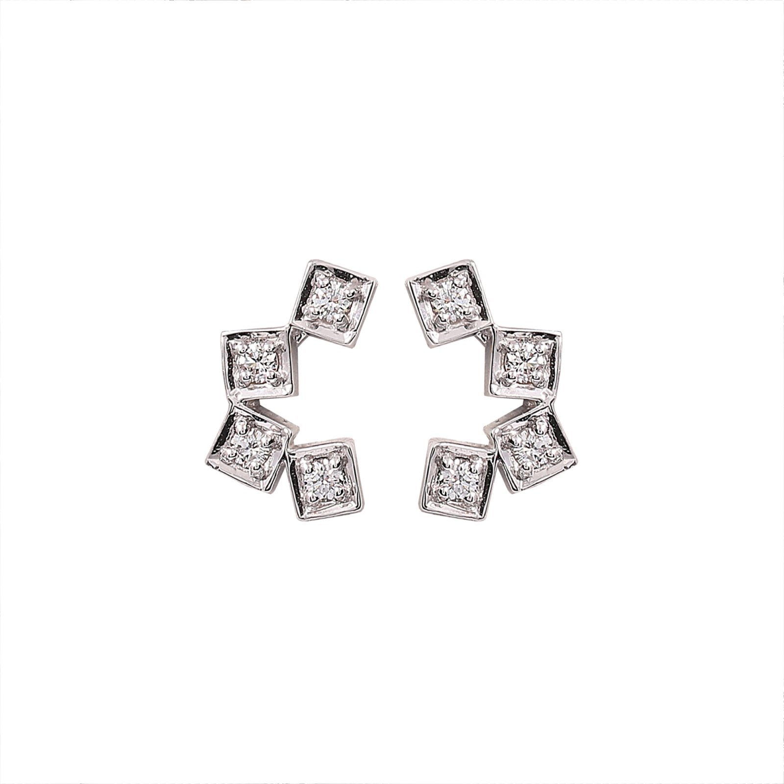 White Gold Half Circle with Four Square setting with Diamonds TDW: 0.17ct, VS,GH, 14K